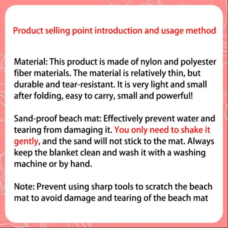 Portable Beach Picnic Mat, Waterproof Nylon Sand Pad, Outdoor Camping, Bicycle Travel, Summer Gift, Back-To-School Season