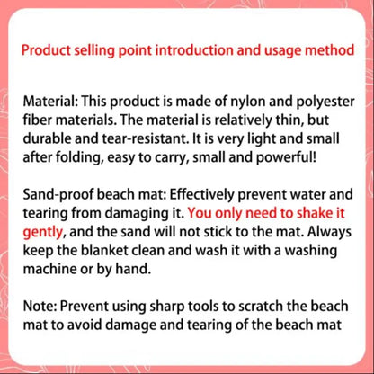 Portable Beach Picnic Mat, Waterproof Nylon Sand Pad, Outdoor Camping, Bicycle Travel, Summer Gift, Back-To-School Season